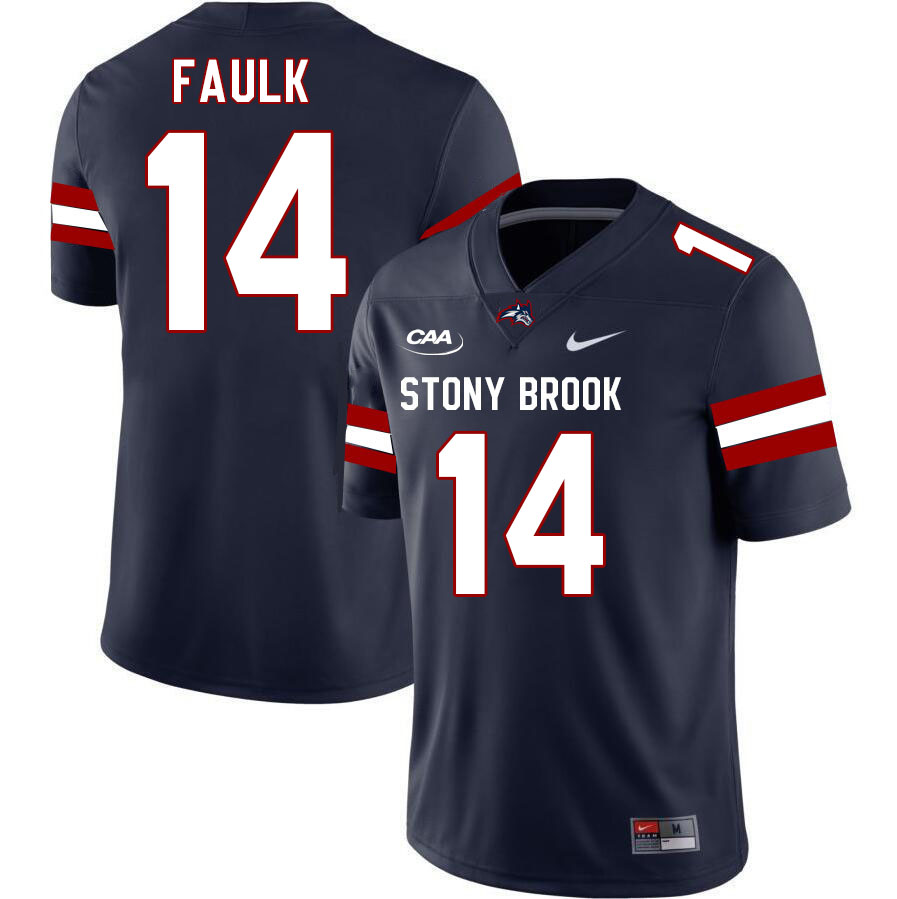 Stony Brook Seawolves #14 Rodney Faulk College Football Jerseys Stitched Sale-Navy
